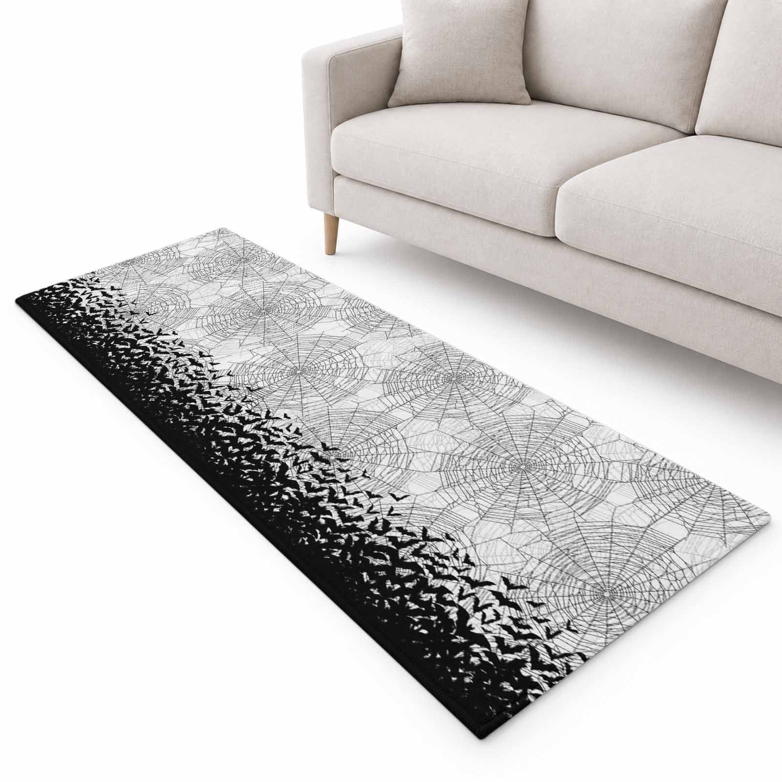 Spiders Webs Runner Rug 2'x6', Flying Black Bats Silhouettes Cobweb ...