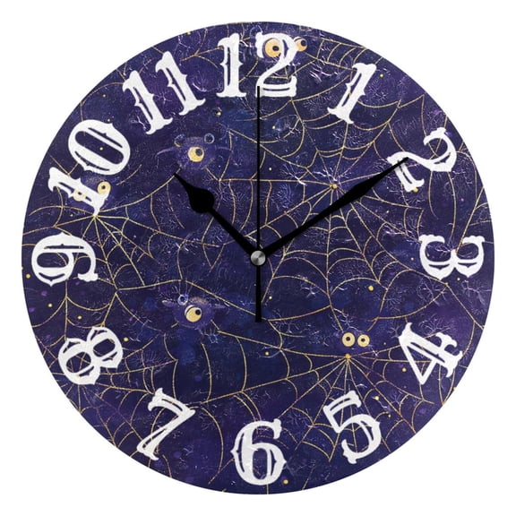 Spiders Webs Wall Clock 10 inch Non-Ticking Easy to Read Decorative Clocks for Home Bedroom Living Room