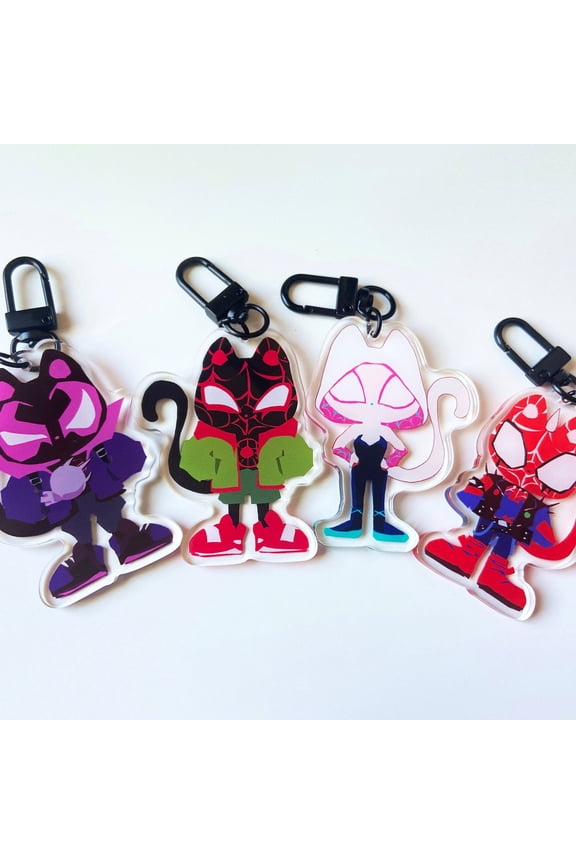 Spiderverse Spider-cat Keychains | 2.5 x 2" Double-sided Acrylic Keychain" (1 keychain)