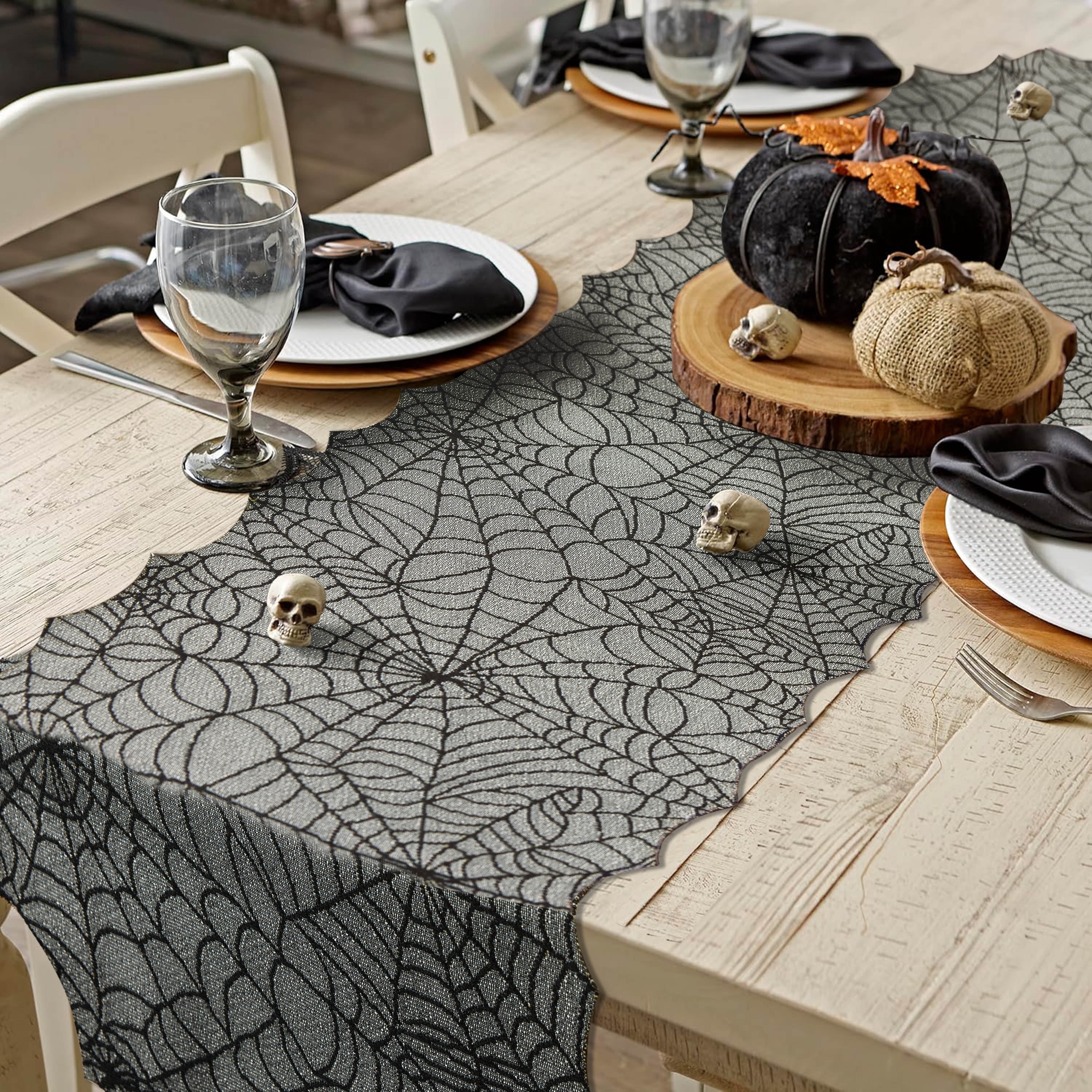 Halloween Spiderweb 13" x 72" Table Runner - 100% Polyester, Black ...