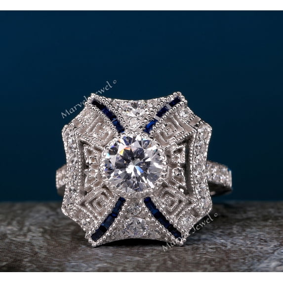 Spiderweb Filigree Antique Diamond Engagement Ring, Milgrain Ring, Bead Set Bezel Diamond Ring, Square Shape Ring, 925 Sterling Silver, 2.2 Ct Simulated Diamond