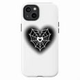 thumbnail image 1 of Spiderweb Heart Goth-Inspired iPhone Case – Edgy Black & White Design with Subtle Heart Detail, Protective Slim Cover for iPhone 16 15 14 13 12 11 Mini Pro Max, 1 of 6