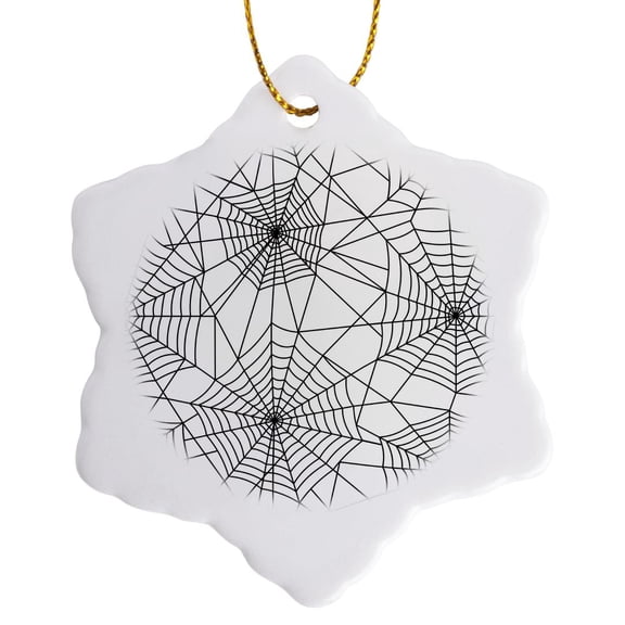 3drose, Spiderweb Pattern White and Black, 3 inch Snowflake Porcelain Ornament