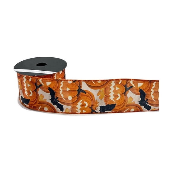 Spiderweb Pumpkin Bats Plaid Halloween Ribbon 141in, Orange Black Polyester Craft Wrap for Gift Box Wreath Bouquet DIY, Holiday Party Supply