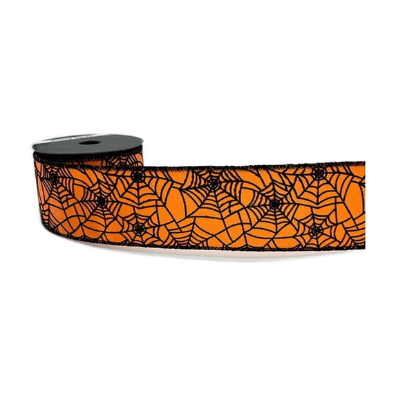Spiderweb Pumpkin Bats Plaid Halloween Ribbon 141in, Orange Black Polyester Craft Wrap for Gift Box Wreath Bouquet DIY, Holiday Party Supply
