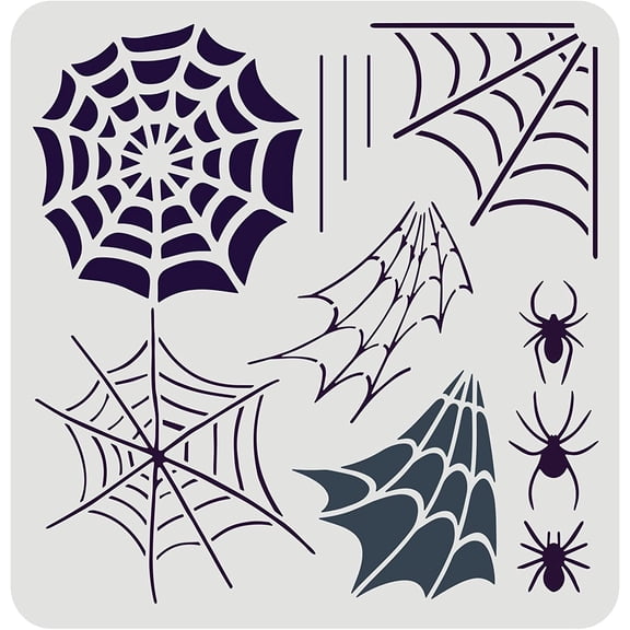 Spiderweb Stencil - 11.8x11.8inch Reusable Spiderweb and Spider Drawing Stencil for Painting on Wall Canvas Tile Furniture Paper White DIY
