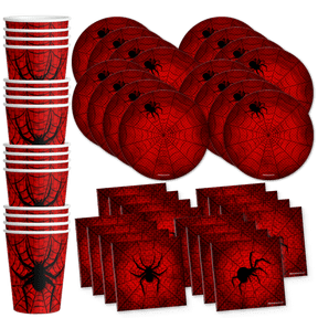 Spiderweb Superhero Birthday Party Supplies Set Plates Napkins Cups Tableware Kit for 16