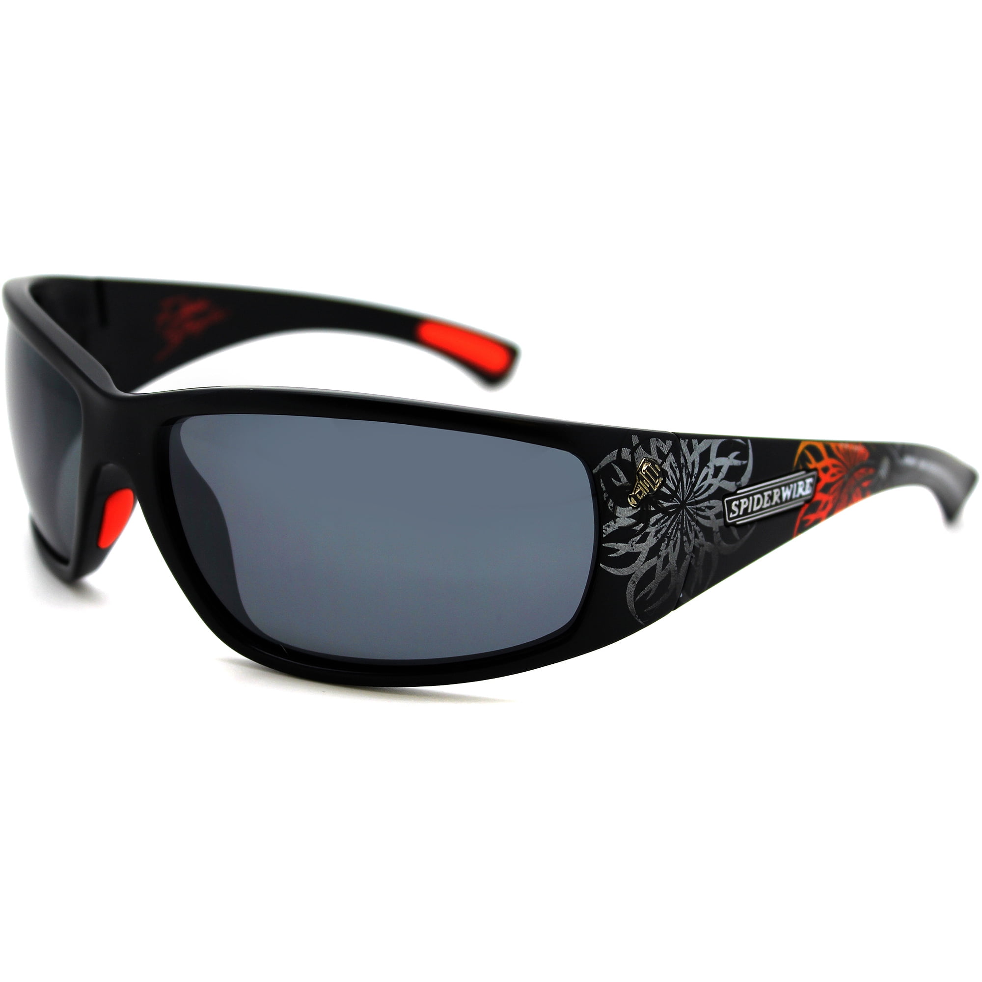 Spiderwire-Fletcher Polarized Fishing Sunglasses, Black with Orange Lenses,  Performance, Adult, Unisex 
