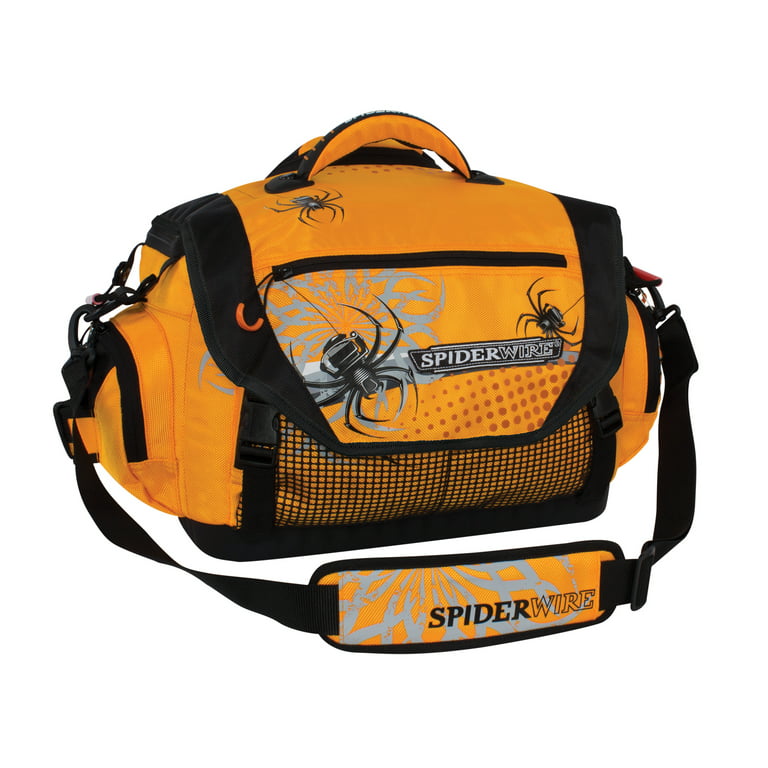 Spiderwire Soft Sided Fishing Tackle Bag with 4 Large Utility Lure Box,  Medium, Orange, Polyester