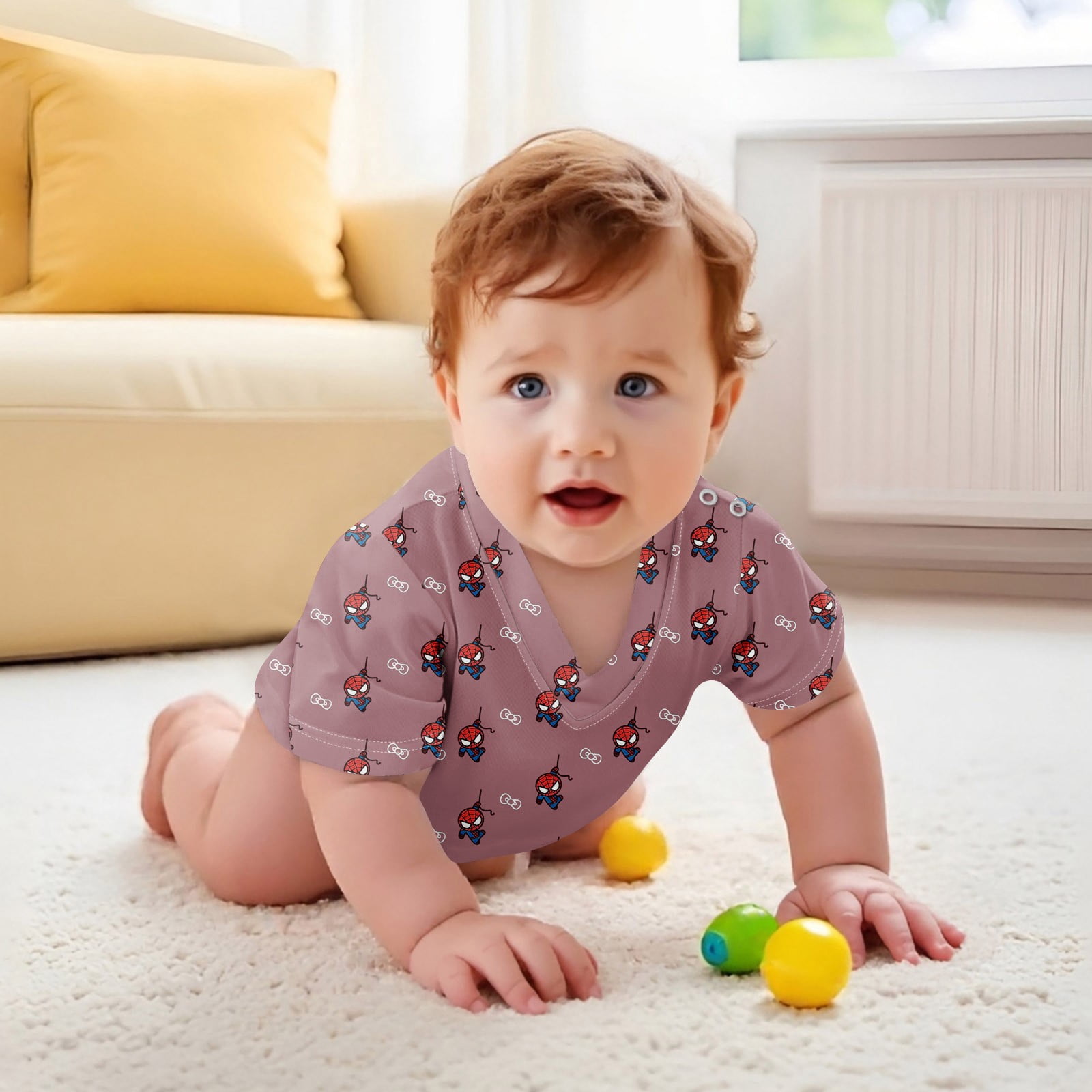 Baby Boy Romper In Spiderman Print Orange  Color main image 1