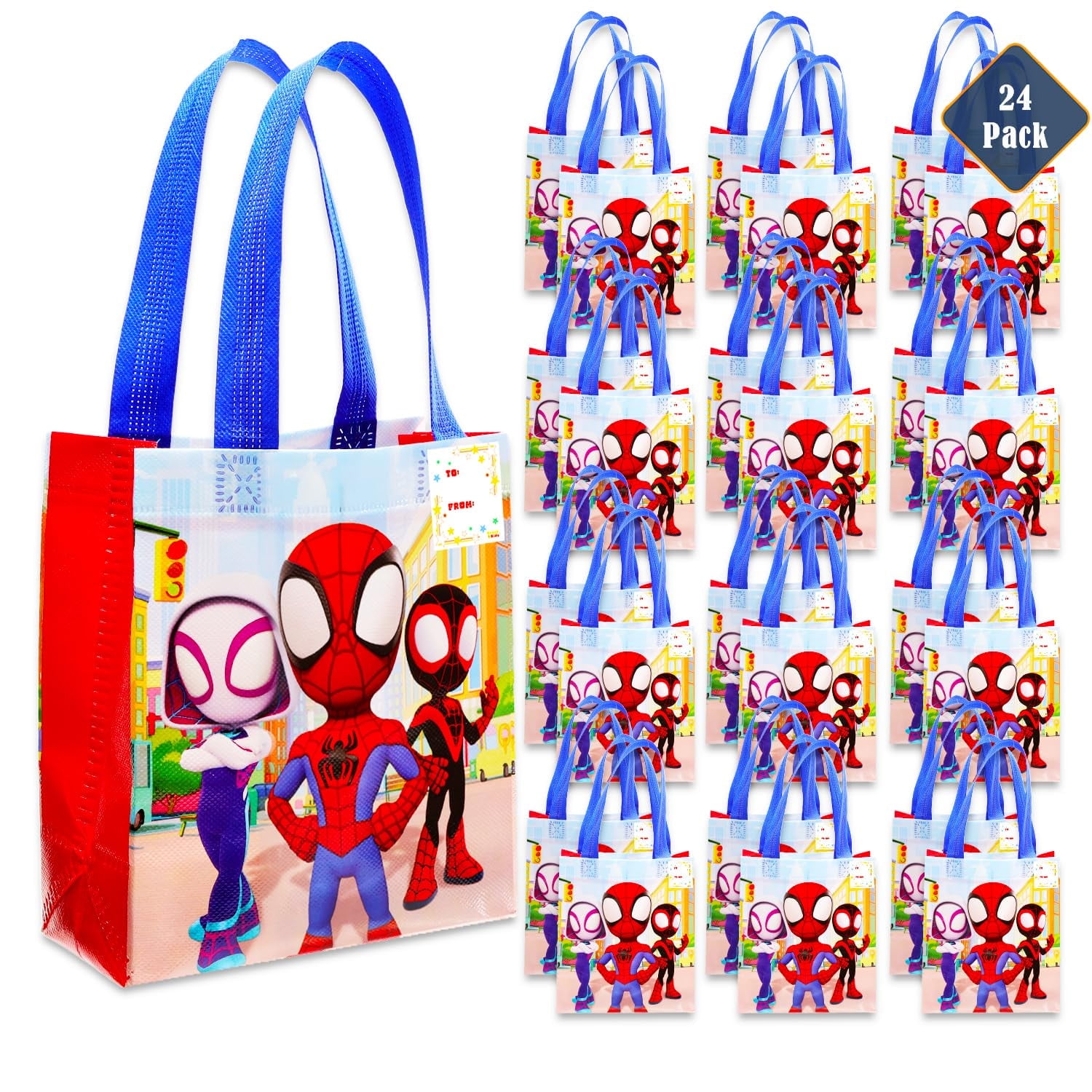 Spidey and His Amazing Friends Party Favor Bag Set 24 Pack of 8" Marvel Party Goodie Bags for Kids Bulk Reusable | Spiderman Birthday Party Supplies