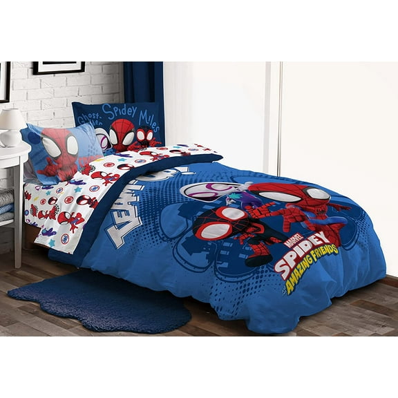 Spidey and His Amazing Friends Team Spidey 5 Piece Twin Size Bed Set - Includes Comforter & Sheet Set Bedding - Super Soft Fade Resistant Microfiber (Official Product)