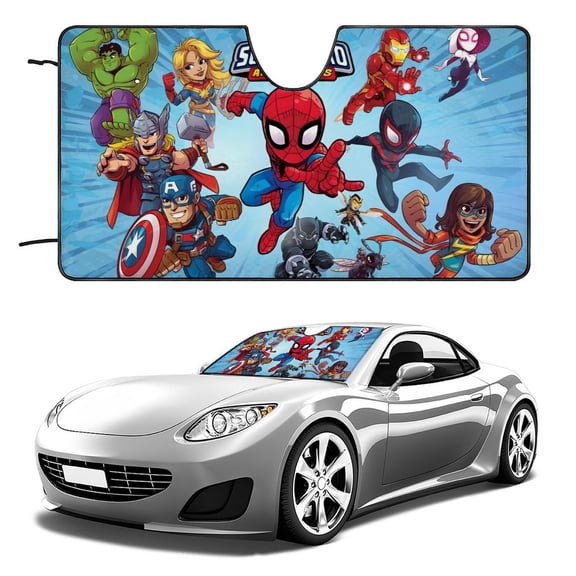 Spidey and his Amazing Friends-theme Windshield Sun Shade Front Protector Folding Car Sun Visor Blocks Uv Rays Keeps Your Vehicle Cool52in*28in(130cm*70cm)