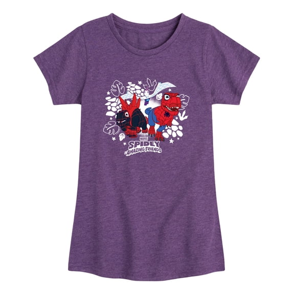 Spidey And His Amazing Friends - Dinosaur Collage - Toddler Girls Fitted Short Sleeve T-Shirt