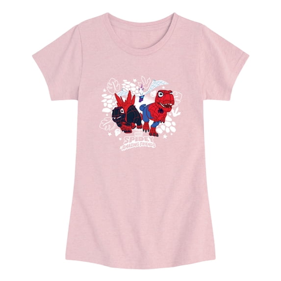 Spidey And His Amazing Friends - Dinosaur Collage - Toddler Girls Fitted Short Sleeve T-Shirt