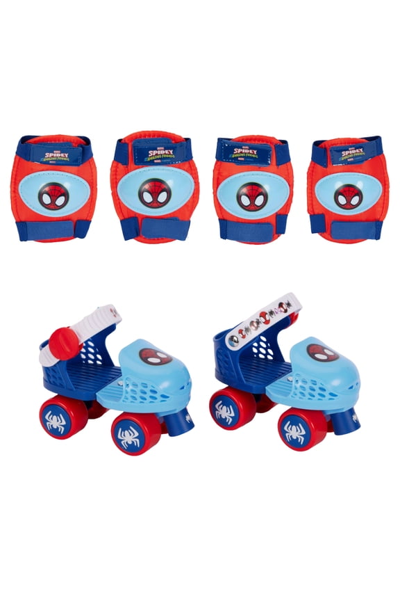 Spidey and His Amazing Friends Junior Adjustable Roller Skates with Knee Pad Set for Boys and Girls