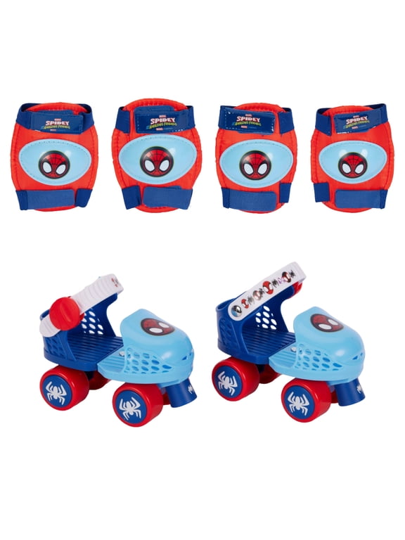 Spidey and His Amazing Friends Junior Adjustable Roller Skates with Knee Pad Set for Boys and Girls
