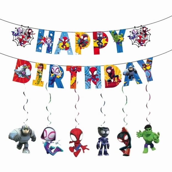 Spidey Birthday Party Decorations, Spidey Happy Birthday Banner Hanging Swirls for Birthday Party Supplies