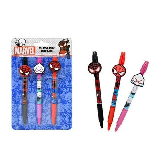 Spidey & Friends 3pk Pens with Topper Rubber Character Clip on Card