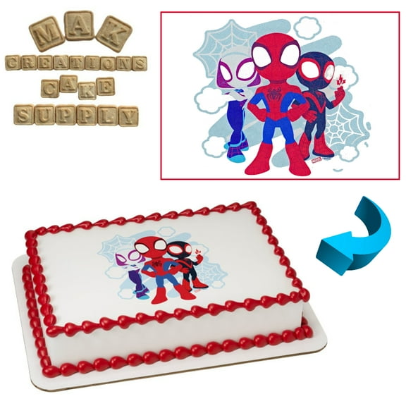 Spidey & Friends Edible 1/4 Sheet Cake topper - Can also be used on a 1/2 Sheet with room to decorate!