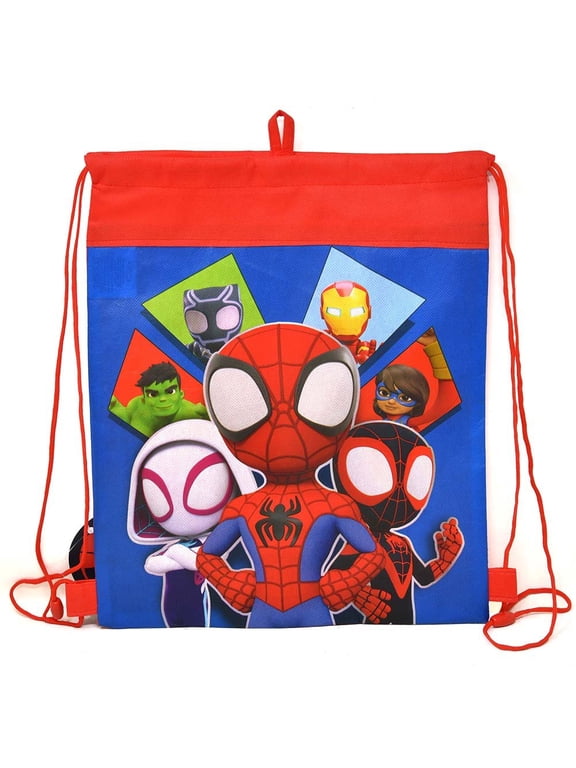 Spidey & Friends Non Woven Sling Bag Kids Drawstring Backpack, Lightweight Gym Sack for Boys & Girls, School Sports Travel Bag
