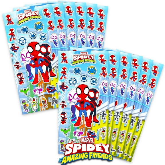 Spidey & Friends Party Favors for Boys and Girls Bundle - 12 Pack Spidey Sticker Sheets for Kids Birthday Party Goodie Bags | Spider-Man Party Supplies