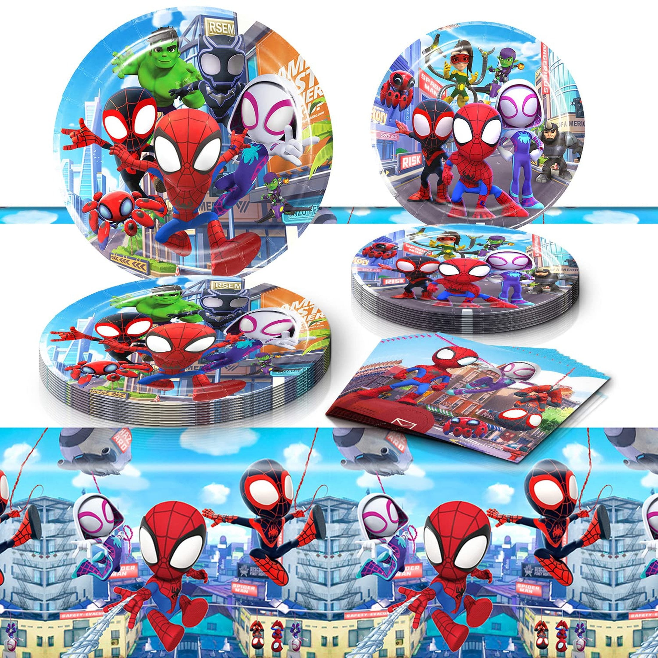 Spidey Friends Party Pack 20 Plates 20 Napkins 1 Tablecover Spidey Theme Birthday Decorations Amazing Spiderman Party Supplies Walmart