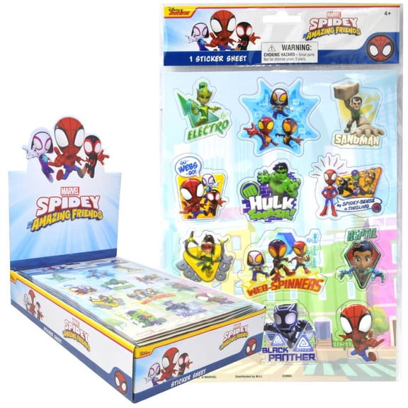 Spidey & Friends Raised Sticker Sheet in Poly Bag with a Header Card in Counter Display- 6 PACK