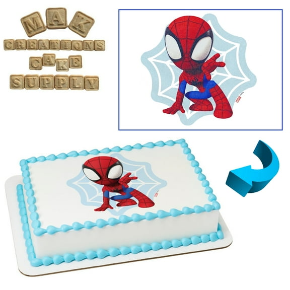 Spidey & Friends SPIDEY Edible 1/4 Sheet Cake topper - Can also be used on a 1/2 Sheet with room to decorate!