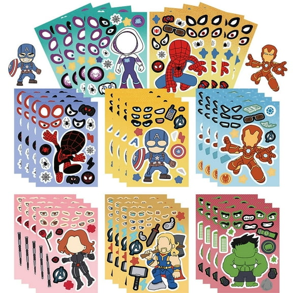 Spidey & Friends Stickers for Kids -32 Sheets Different Make a Face Crafts Sticker Sheets,Birthday Party Favor Supplies and Valentines Gifts