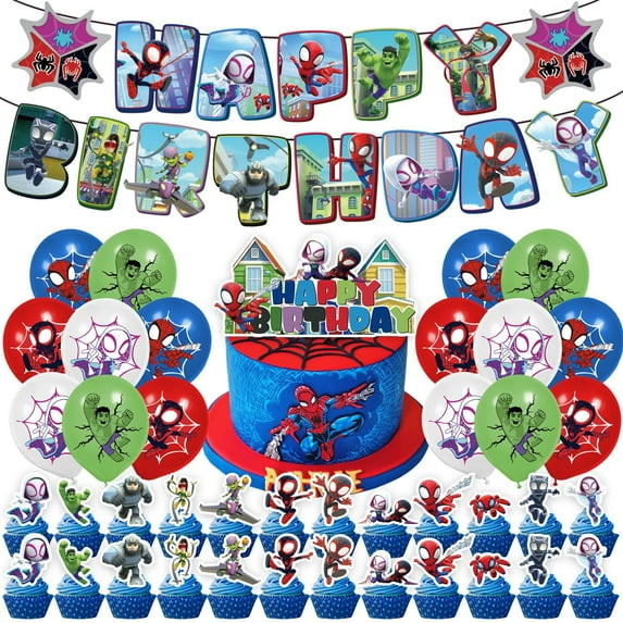 Spidey Party Decorations, Birthday Supplies including Banners, Balloons, Cake Toppers for Cartoon Birthday Party Decorations