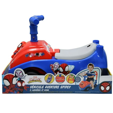 Spidey Ride-on with lights, sound, sliding beads and foldable handle and under seat storage