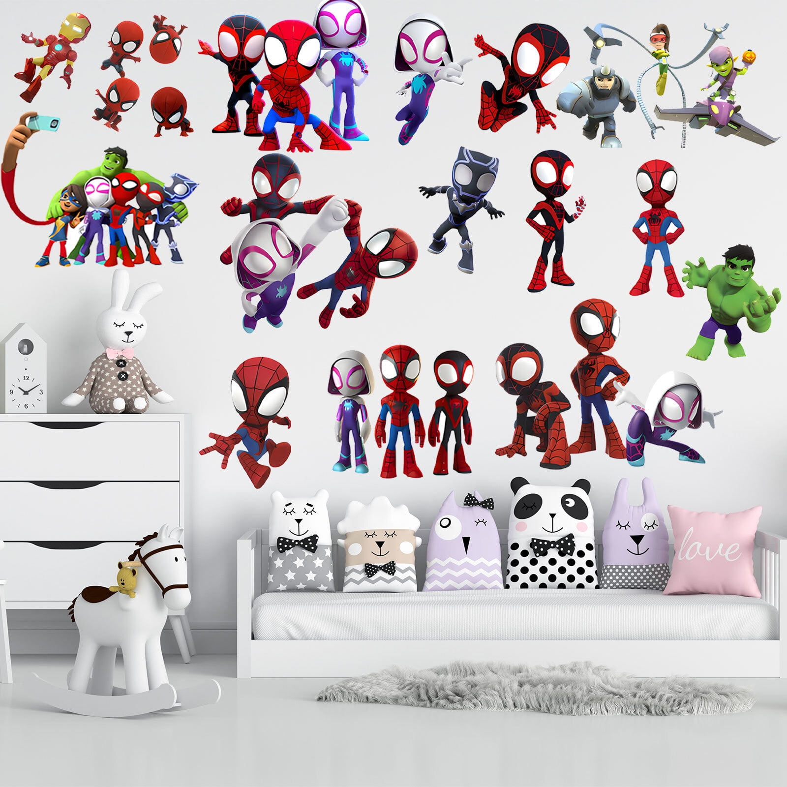 For Spidey Theme For His Amazing Friends Wall Stickers,14.56x32.67 inch Waterproof Wall Decor Wallpaper,Cartoon Art Wall Decals For Boys Girls Bedroom
