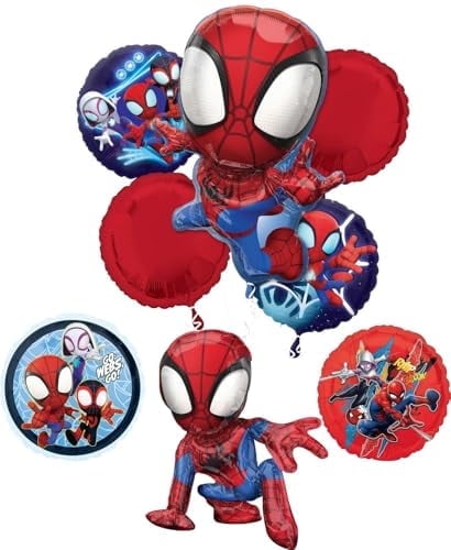 Spidey and Friends Birthday Party Supplies 8pc Foil Balloon Bouquet Decorations