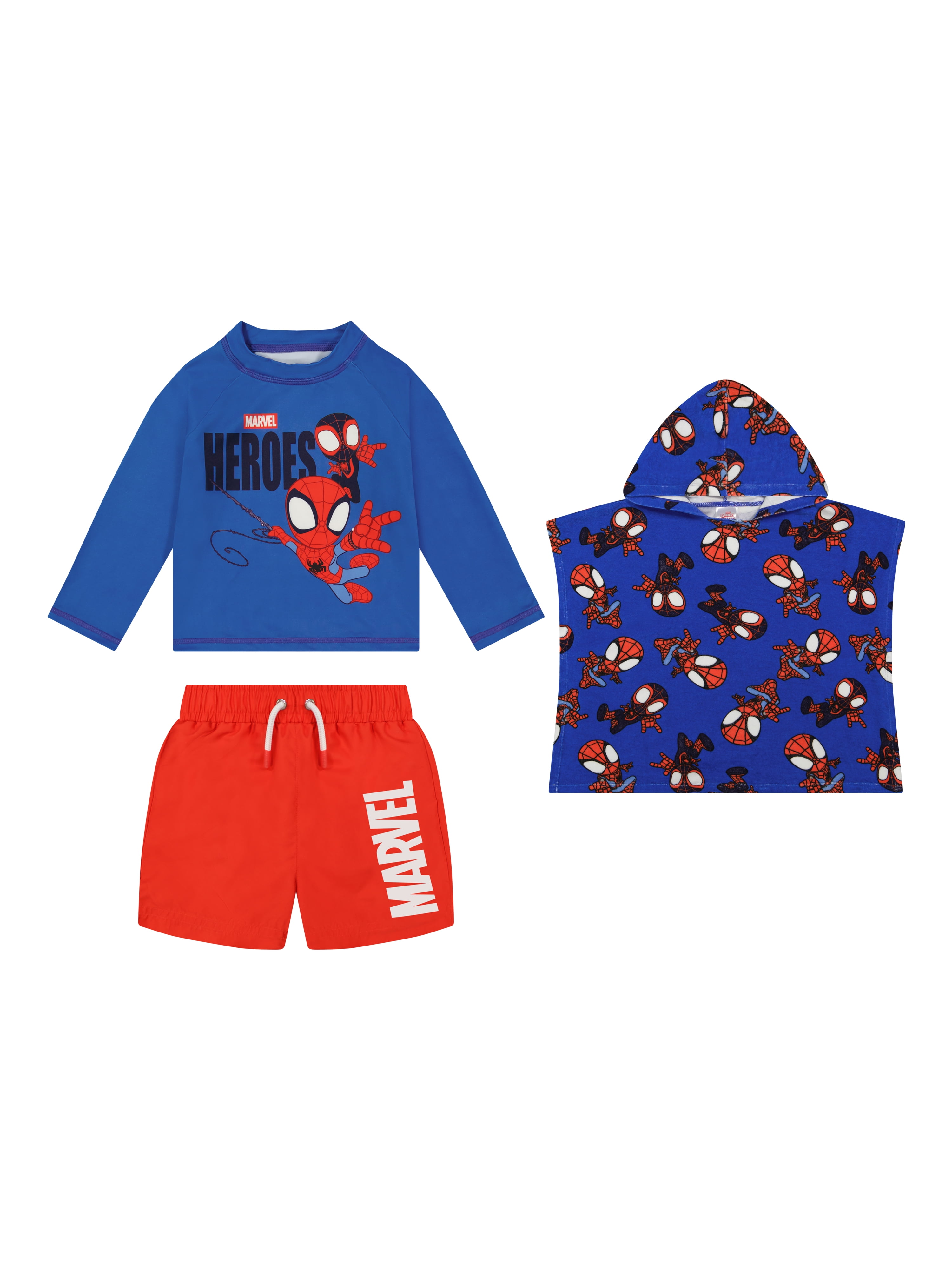 Character Toddler Boy Rash Guard Swim Set with Coverup, 3- Pieces, Sizes 12M- 5T