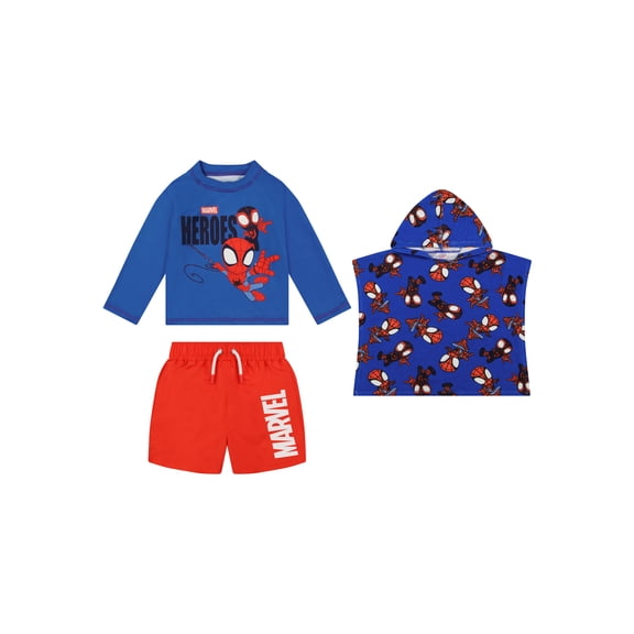 Character Toddler Boy Rash Guard Swim Set with Coverup, 3- Pieces, Sizes 12M- 5T