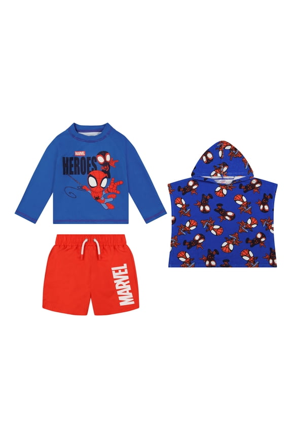 Character Toddler Boy Rash Guard Swim Set with Coverup, 3- Pieces, Sizes 12M- 5T