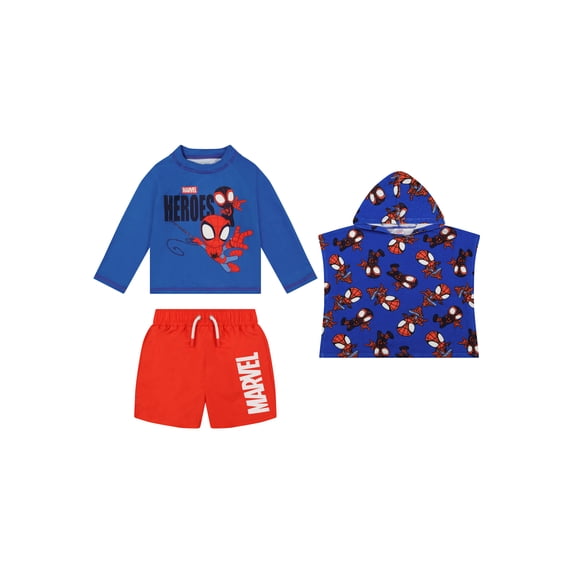 Character Toddler Boy Rash Guard Swim Set with Coverup, 3- Pieces, Sizes 12M- 5T