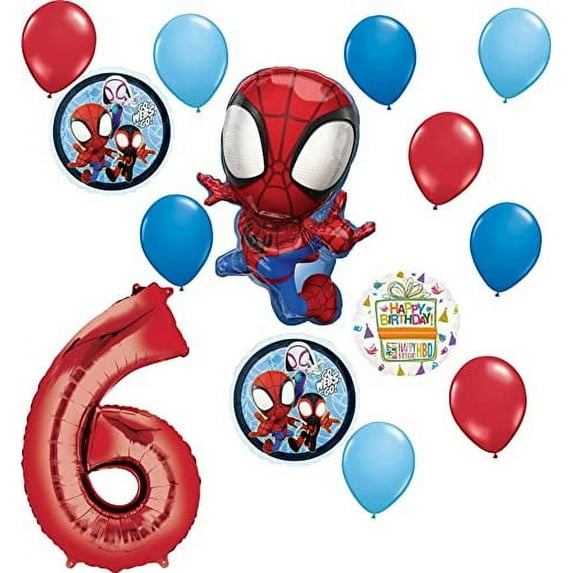 Spidey and His Amazing Friends 6th Birthday Balloon Bouquet 14 pc Decorations