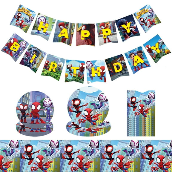 Spidey and His Amazing Friends Birthday Decorations, 20 Plates, 20 Napkins, 1 Tablecloth and 1Banner, Birthday Party Decorations for Kids