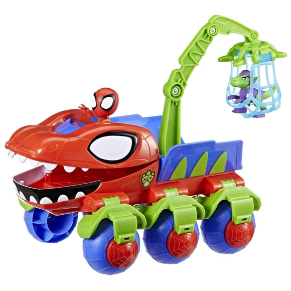 Spidey and His Amazing Friends Dino-Webs Crawler Vehicle with Spider-Man toys, Ages 3+