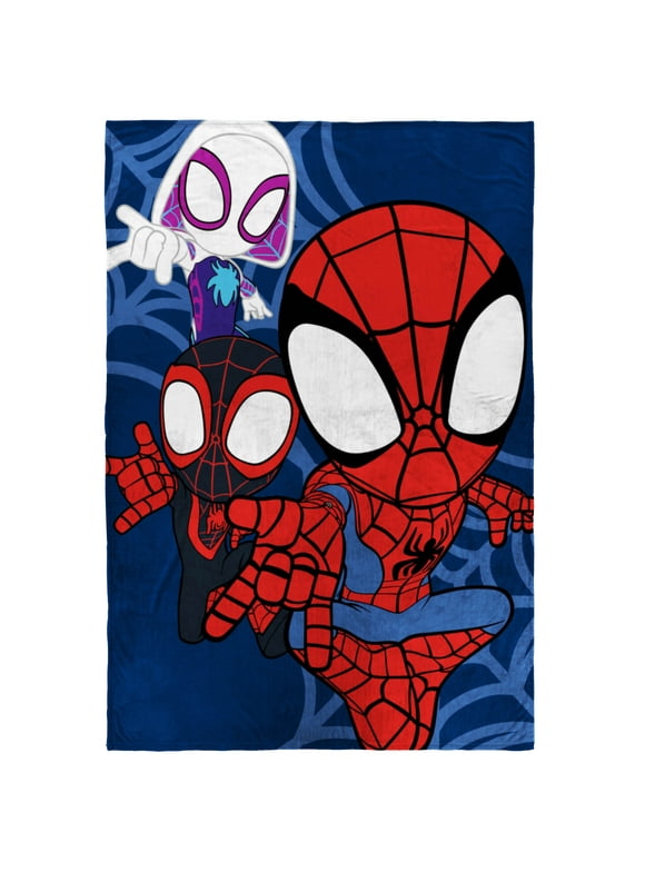 Spidey and His Amazing Friends Kids Plush Twin Blanket, 62 x 90, Microfiber, Blue and Red, Marvel