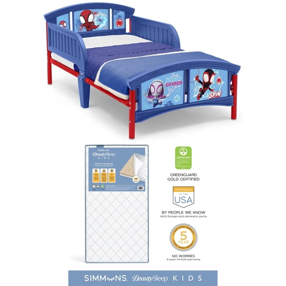 Spidey and His Amazing Friends Plastic Toddler Bed & Simmons BeautySleep Kids Radiant Diamond Crib and Toddler Mattress