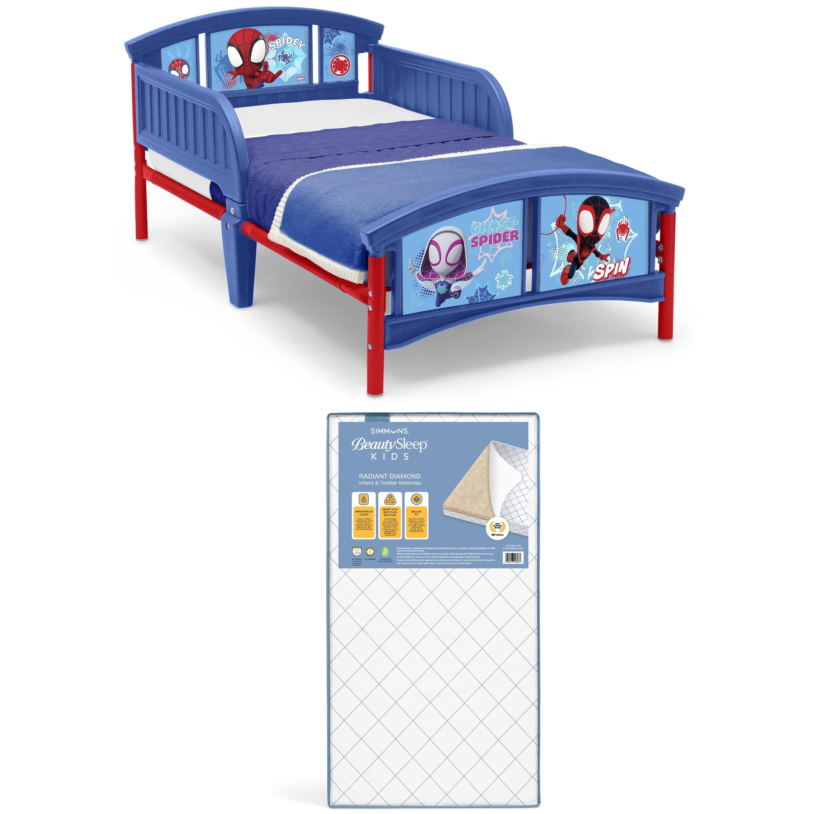 Spidey and His Amazing Friends Plastic Toddler Bed & Simmons BeautySleep Kids Radiant Diamond Crib and Toddler Mattress
