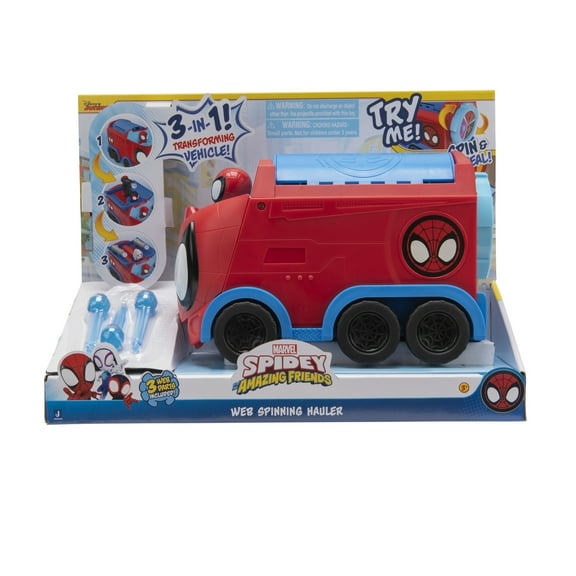 Spidey and His Amazing Friends, Web Spinning Hauler Vehicle, Marvel, Red and Blue, Toddler Toy