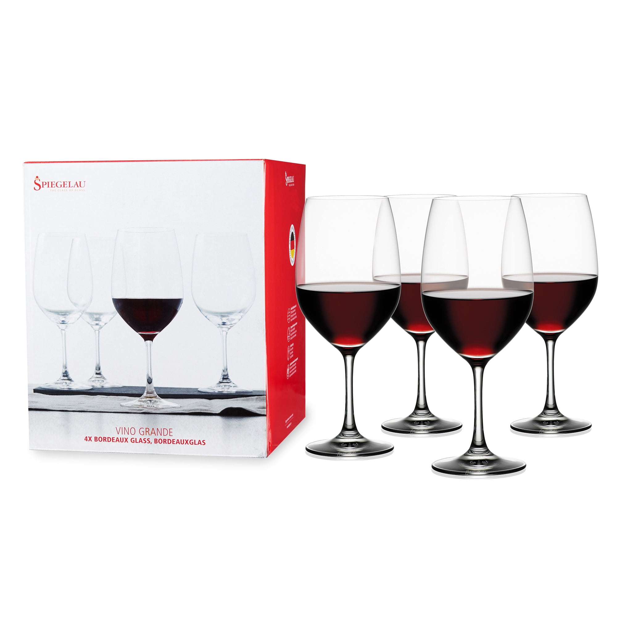 Spiegelau Vino Grande Bordeaux Wine Glasses, Set of 4, European-Made Lead-Free Crystal, Classic Stemmed, Dishwasher Safe, Professional Quality Red Wine Glass Gift Set, 21.9 oz