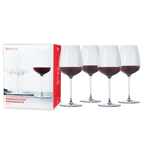 Spiegelau Willsberger Bordeaux Wine Glasses, Set of 4, European-Made Lead-Free Crystal, Classic Stemmed, Dishwasher Safe, Professional Quality Red Wine Glass Gift Set, 22.4 oz