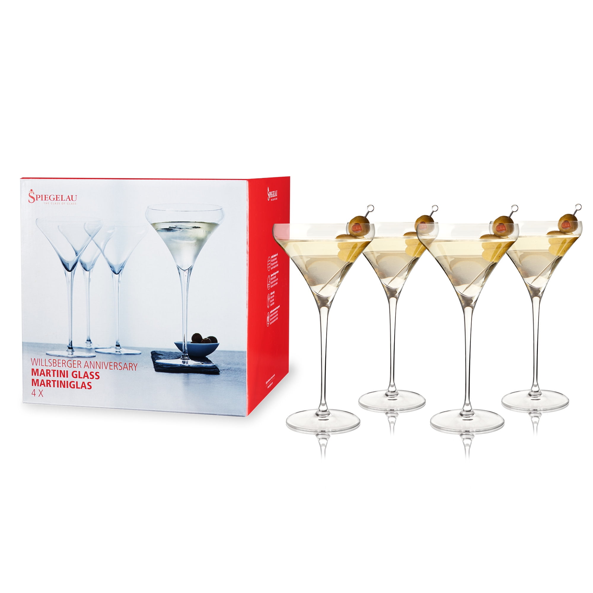 Spiegelau Willsberger Crystal Martini Glasses, Glassware, 9.2oz Set of 4