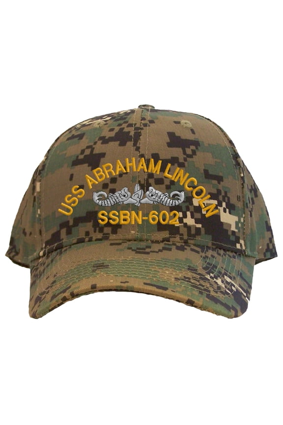 USS Abraham Lincoln SSBN-602 Embroidered Baseball Cap Camo Adjustable Back Strap