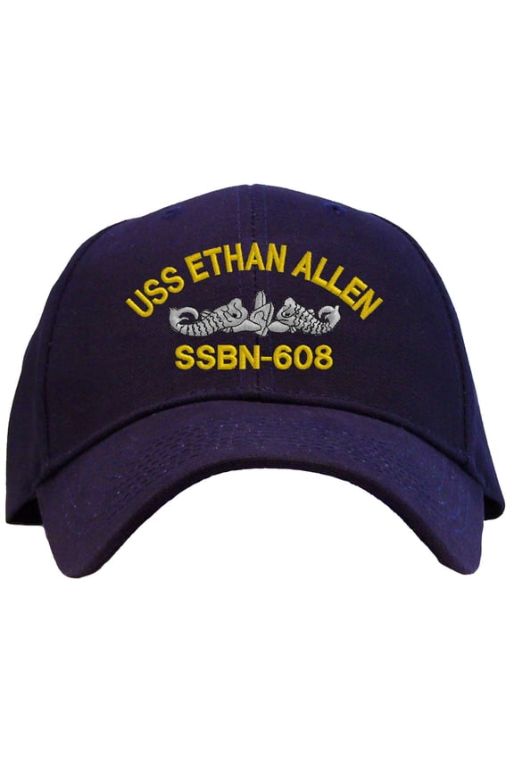 USS Ethan Allen SSBN-608 Embroidered Baseball Cap Navy Blue Adjustable Back Strap